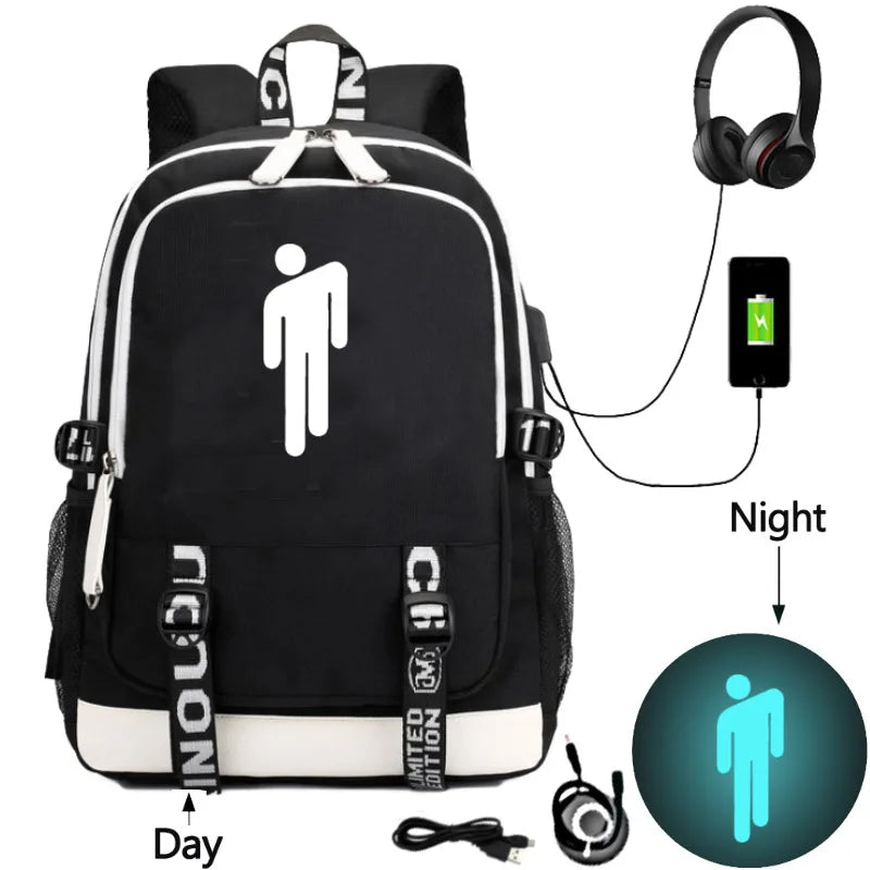 Kids Unisex USB Nylon Backpack Student School Bag