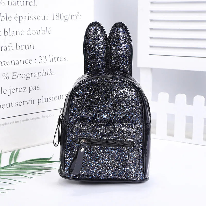 Girls Rabbit Ear Backpack Sequin Leather School Bag