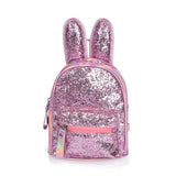 Girls Rabbit Ear Backpack Sequin Leather School Bag