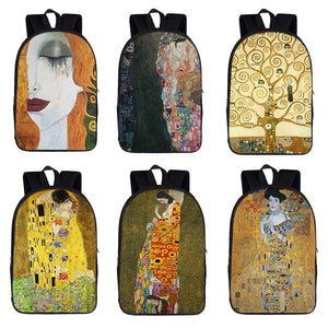 Gustav Klimt Kiss Backpack School Oil Painting Tears Travel Bag