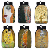Gustav Klimt Kiss Backpack School Oil Painting Tears Travel Bag
