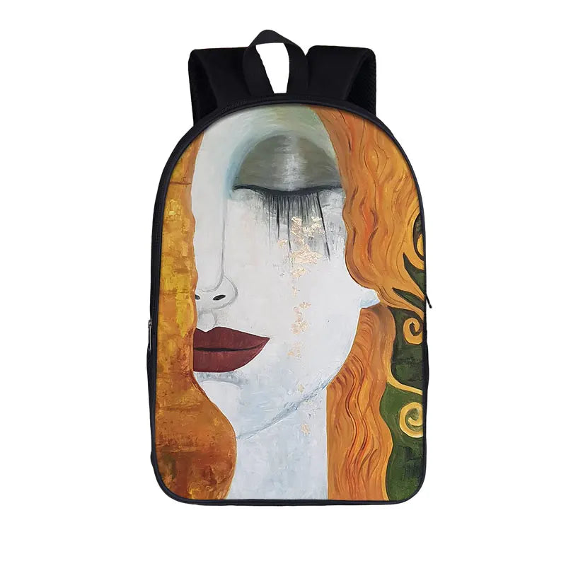 Gustav Klimt Kiss Backpack School Oil Painting Tears Travel Bag