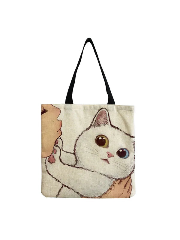 Kissing Cat Tote Bag Eco Reusable Shopping Bag
