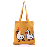 Knitted Bag 2 Ducks Pattern Handbag Casual Totes Girls Bag