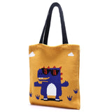 Knitted Bag Dinosaur Pattern Casual Totes Handbag Small Fresh Girls Bag