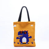 Knitted Bag Dinosaur Pattern Casual Totes Handbag Small Fresh Girls Bag