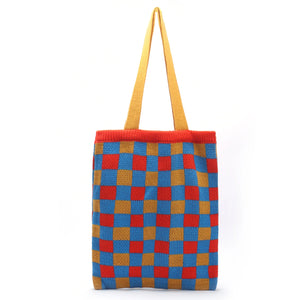 Plaid Pattern Knitted Bag Soft Casual Totes Handbag All-match Small Fresh Girls