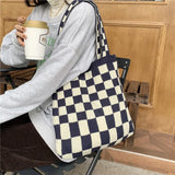 Checkerboard Bag Canvas Tote Shoulder Handbags Casual Travel Shopping