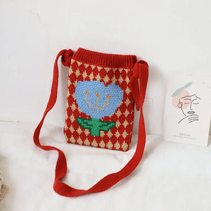Knitted Flowers Cell Phone Bag Japan Korea Mini Wool Bag