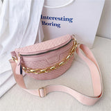 Knitted PU Leather Waist Bags for Women Weaving Fanny Pack Thick Chain Female Wa