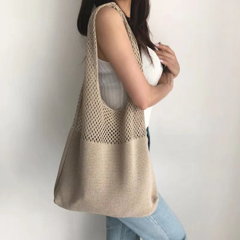 Vintage Knitted Beach Bag Bohemian Summer Shoulder Bag