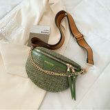 Weaving Fanny Packs Female Waist Bags Wide Strap Crossbody Chest Bags for Women
