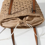 Large Capacity Straw Shoulder Bag for Women, Top Handle Beach Handbag Tote