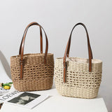 Large Capacity Straw Shoulder Bag for Women, Top Handle Beach Handbag Tote