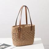 Large Capacity Straw Shoulder Bag for Women, Top Handle Beach Handbag Tote
