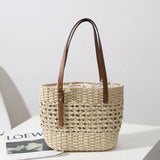 Large Capacity Straw Shoulder Bag for Women, Top Handle Beach Handbag Tote