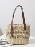 Large Capacity Straw Shoulder Bag for Women, Top Handle Beach Handbag Tote