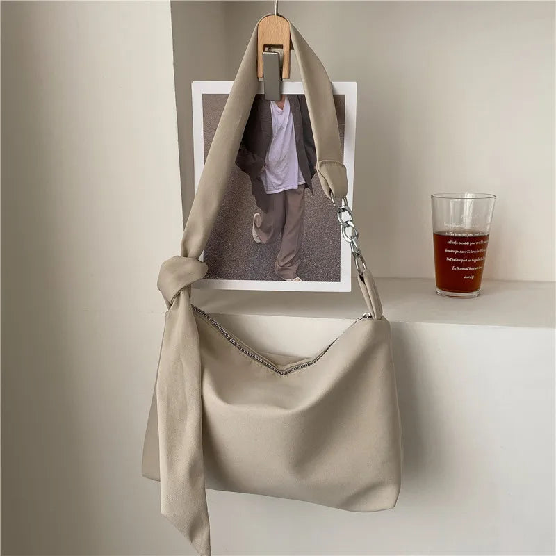Knotted Straps Shoulder Bag Casual Nylon Handbag