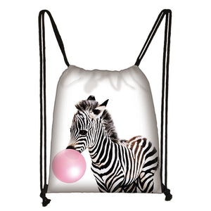 Animal Print Drawstring Bag Leisure Travel Storage Bags Woman Shopping Backpack
