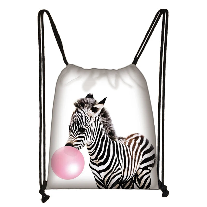 Animal Print Drawstring Bag Leisure Travel Storage Bags Woman Shopping Backpack