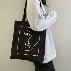 Korean Vintage Abstract Print Canvas Shopper Bag