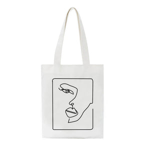 Korean Vintage Abstract Print Canvas Shopper Bag