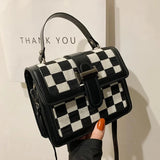 Korea Kpop Plaid Messenger Bag PU Harajuku Tote Women Bag Large Capacity