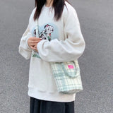 Green Matcha Check Tote Bucket Bag Lady Bags