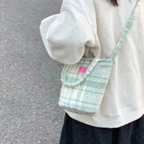 Green Matcha Check Tote Bucket Bag Lady Bags