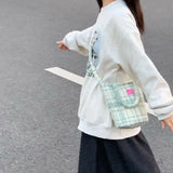 Green Matcha Check Tote Bucket Bag Lady Bags