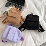 Corduroy Rucksack Women School Bag Small Harajuku Book Backpack