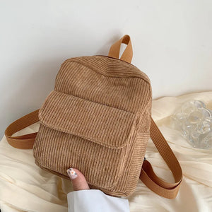 Corduroy Rucksack Women School Bag Small Harajuku Book Backpack