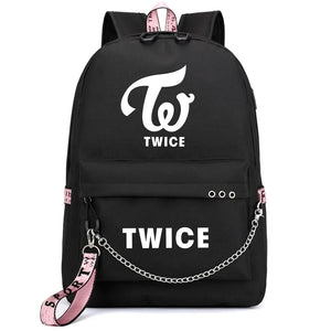 TWICE Printing Backpack Women Canvas Mochila Feminina USB Charging