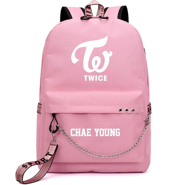 TWICE Printing Backpack Women Canvas Mochila Feminina USB Charging