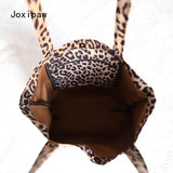 Leopard Print Canvas Shoulder Bag Vintage Tote Handbag for Women