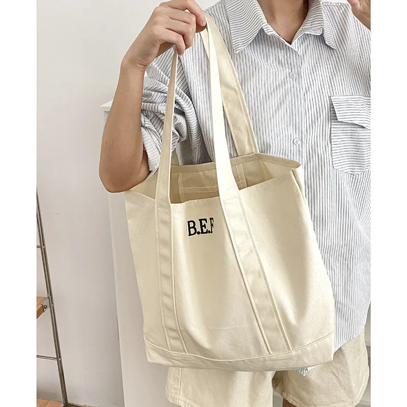 Canvas Shoulder Shopper Bag Women Large Cotton Cloth Handbags Student Purses