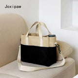 Canvas Shoulder Bag for Women Solid Patchwork Tote Handbag