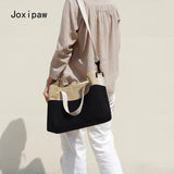 Canvas Shoulder Bag for Women Solid Patchwork Tote Handbag