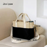 Canvas Shoulder Bag for Women Solid Patchwork Tote Handbag