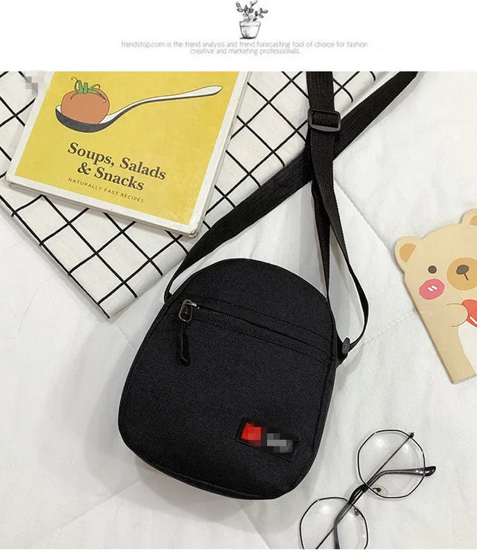 Casual Cross-Body Bag Solid Zipper Mini Canvas Bag for Women