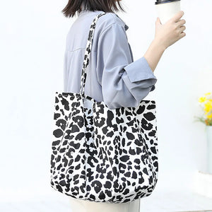 Leopard Print Canvas Shoulder Bag for Women Vintage Handbags Female Tote Bags