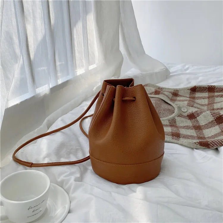 Vintage Mini Bucket Bag Pleated Crossbody Bag