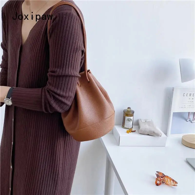 Vintage Mini Bucket Bag Pleated Crossbody Bag