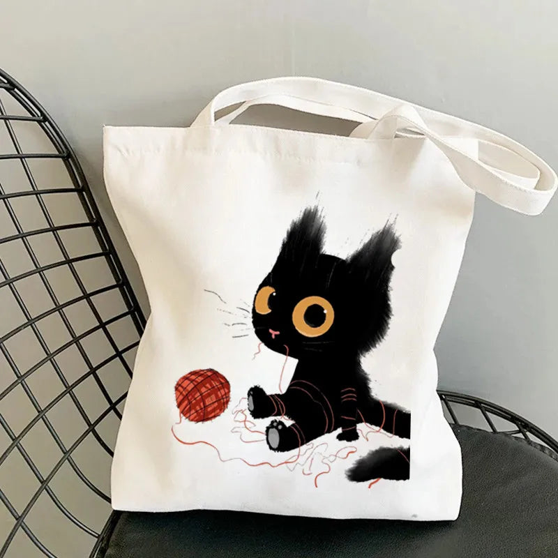 Cats Print Harajuku Bag Large-capacity Canvas Vintage Cartoon Ulzzang Ins Sweet