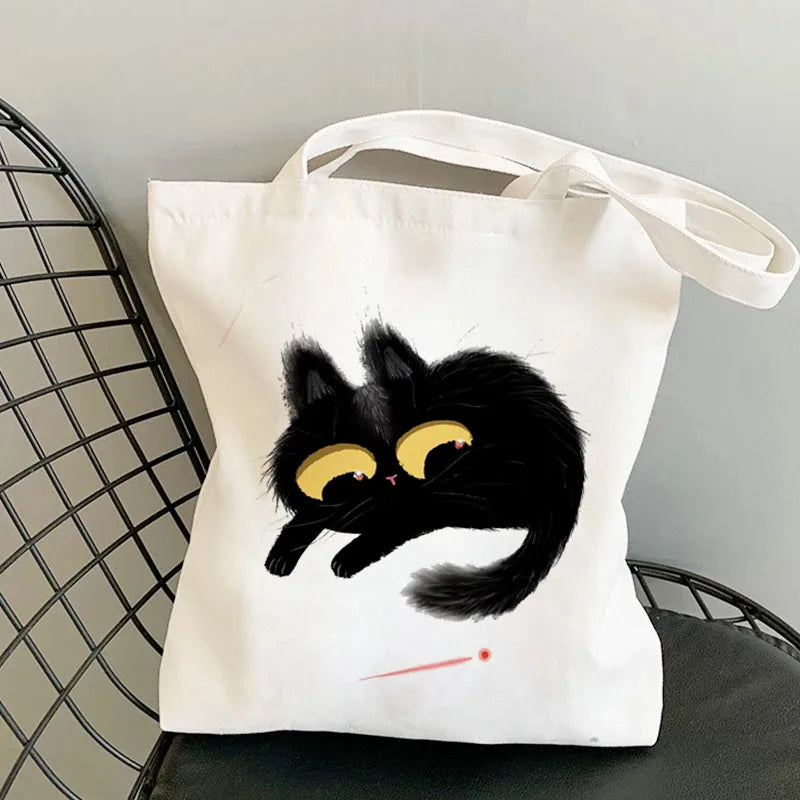 Cats Print Harajuku Bag Large-capacity Canvas Vintage Cartoon Ulzzang Ins Sweet