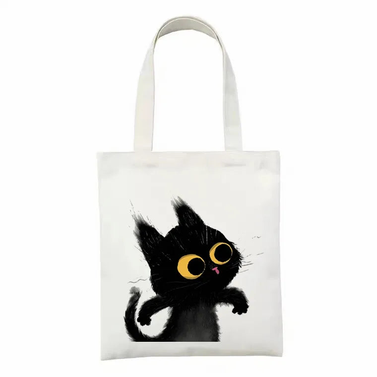 Cats Print Harajuku Bag Large-capacity Canvas Vintage Cartoon Ulzzang Ins Sweet