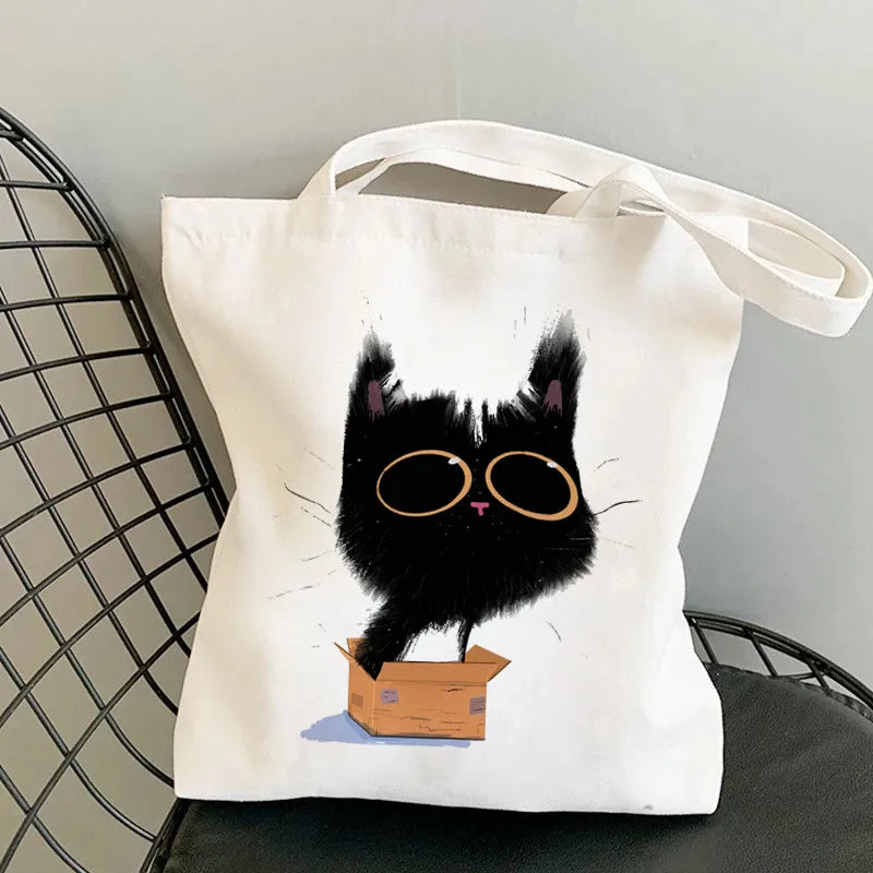 Cats Print Harajuku Bag Large-capacity Canvas Vintage Cartoon Ulzzang Ins Sweet