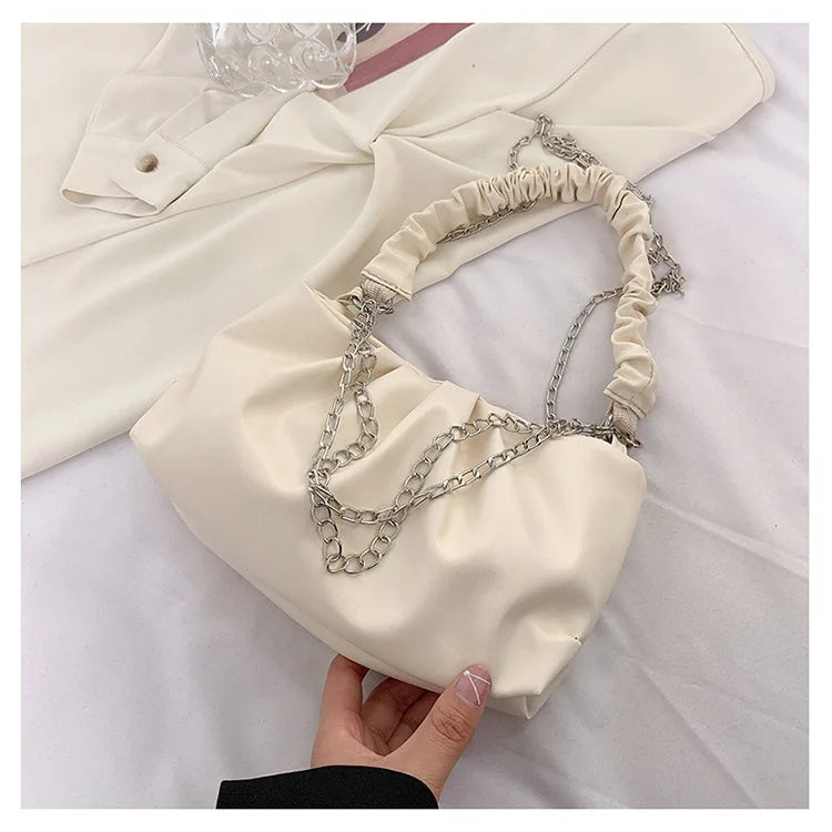 Chain Cloud Shoulder Bag for Women Pu Leather Crossbody Bag