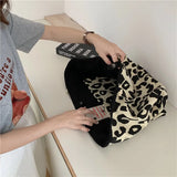 Leopard Print Casual Tote Bag Canvas Shoulder Shopping Bag