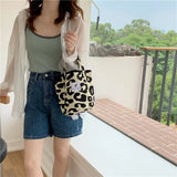 Leopard Print Casual Tote Bag Canvas Shoulder Shopping Bag
